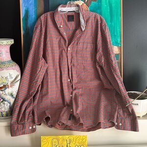 Denver Hayes Orange and Blue Y2K Plaid Button Down Shirt XL